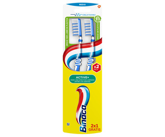 Cepillo de dientes con cuello flexible y filamentos de dureza media BINACA Active+ 2 uds. Cepillo de dientes con cuello flexible y filamentos de dureza media BINACA Active+ 2 uds.