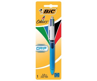 Bolígrafo retráctil grip suave, punta media, grosor 1mm, tinta varios colores BIC 4 colours grip. Bolígrafo retráctil grip suave, punta media, grosor 1mm, tinta varios colores BIC 4 colours grip.