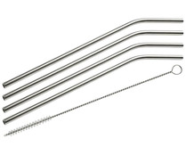 Pack de 4 pajitas de acero inoxidable curvadas con cepillo limpiador, FACKELMANN.