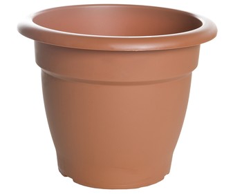 Maceta de plástico tipo campana, de color terracota y medidas de 38 x 36 centímetros VAN.