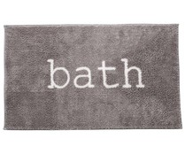 Alfombra de baño nudo 100% algodón color gris con estampado "Bath", 49x80cm., 1210g/m² ATUEL.
