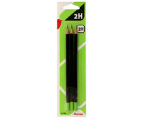 3 lápices de grafito, cuerpo color negro con dureza 2H, PRODUCTO ALCAMPO.