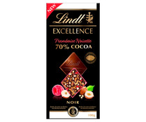 Chocolate negro, 70 % cacao, con frambuesas y avellanas LINDT EXCELLENCE 100 g.