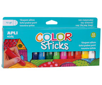 Pack de 12 témperas de colores en barra, Color Sticks APLI KIDS.