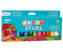 Pack de 12 témperas de colores en barra, Color Sticks APLI KIDS. Pack de 12 témperas de colores en barra, Color Sticks APLI KIDS.
