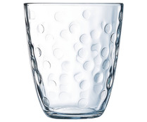 Vaso alto de vidrio con 0,31 litros de capacidad, diseño círculos en relieve, Concepto LUMINAR.