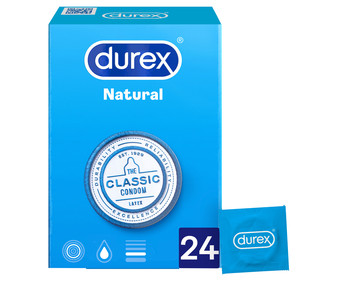 Preservativos lubricados clásicos de latex DUREX Natural 24 uds. Preservativos lubricados clásicos de latex DUREX Natural 24 uds.