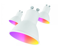 Pack 3 bombillas inteligentes, MUVIT, WiFi, GU10, 5,5W, RGB+CCT, compatible con asistente de voz.