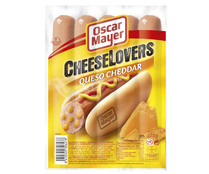Salchichas cocidas y ahumadas con queso chedar fundido en su interior OSCAR MAYER Cheeselover 275 g.