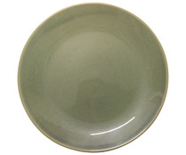 Plato llano de gres color verde, 26,5cm. ACTUEL.