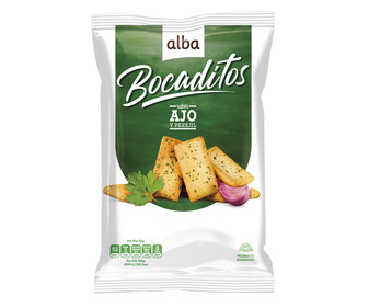 Bocaditos de pan con ajo y perejil ALBA, bolsa 110g Bocaditos de pan con ajo y perejil ALBA, bolsa 110g
