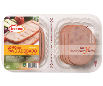 Lomo de pavo adobado y cortado en lonchas SERRANO 330 g. Lomo de pavo adobado y cortado en lonchas SERRANO 330 g.