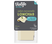 Especialidad vegana con aceite de coco y vitamina B12 con sabor a Mozzarella, cortada en lonchas VIOLIFE 200 g.