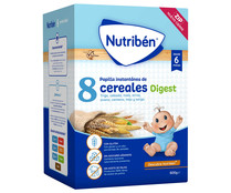 Papilla en polvo de 8 cereales, a partir de 6 meses NUTRIBÉN Digest 600 g.