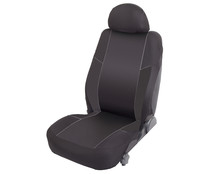 Funda para asiento delantero de automóvil, de talla única y fabricada en poliester en tonos negros con las costuras en blanco ROLMOVIL.
