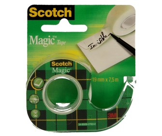 Rollo de 7.5 m con dispensador de cinta mágica transparente de 19 mm de ancho SCOTCH. Rollo de 7.5 m con dispensador de cinta mágica transparente de 19 mm de ancho SCOTCH.