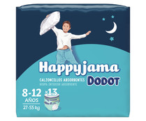 Pañales de noche talla 8 (calzoncillos absorventes), para niños de 27 a 55 kilogramos y de 8 a 12 años DODOT Happyjama 13 uds.