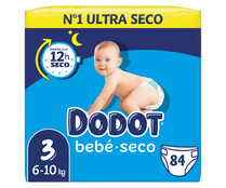 Pañales talla 3, para niños de 6 a 10 kilogramos DODOT Bebé-seco 84 uds.