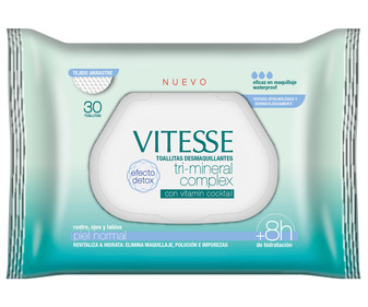 Toallitas desmaquilladoras con cocktel de vitaminas y efecto detox, para pieles normales VITESSE 30 uds. Toallitas desmaquilladoras con cocktel de vitaminas y efecto detox, para pieles normales VITESSE 30 uds.