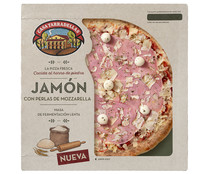 Pizza fresca de jamón con perlas de Mozzarella, cocida al horno de piedra CASA TARRADELLAS 400 g.