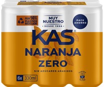 Refresco de naranja ZERO azúcares KAS pack 6x33 cl.