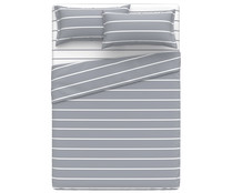 Juego de sábanas para cama de 135cm. con diseño de rayas color gris y blanco, ACTUEL.