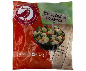 Brócolí, coliflor y zanahorias, limpias, troceadas y ultracongeladas PRODUCTO ALCAMPO 1 kg. Brócolí, coliflor y zanahorias, limpias, troceadas y ultracongeladas PRODUCTO ALCAMPO 1 kg.
