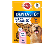 Snacks dentales para perros, + 15 kg, sabor pollo PEDIGREE DENTASTIX CHEWY CHUNX 68 g.