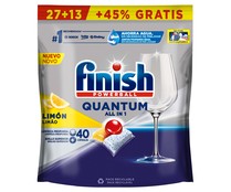 Detergente para lavavajillas con limón desengrasante FINISH QUANTUM 40 uds.