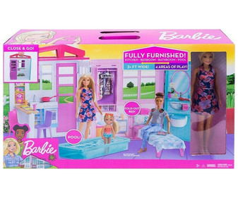 Casa portátil de muñecas con muñecas y accesorios. BARBIE.