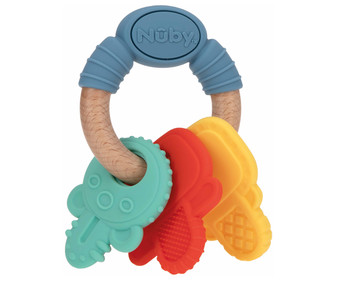 Mordedor de madera y silicona NUBY en forma de llaves de colores, para bebes de + de 3 meses. Mordedor de madera y silicona NUBY en forma de llaves de colores, para bebes de + de 3 meses.