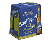 Cerveza (0,0% alcohol) con sabor a manzan SAN MIGUEL pack 6 botellines de 25 centilitros - Alcampo