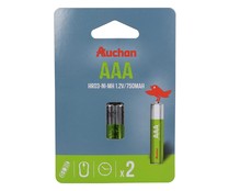 Pack de 2 pilas recargables AAA, Ni-MH, HR03, PRODUCTO ALCAMPO, 750 mAh.
