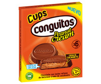Snack chocolate con leche relleno de crema de cacahuete, CONGUITOS Cups, 6uds. 102g.