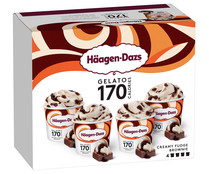 Mini tarrina de helado con salsa de chocolate, trocitos de brownie y queso mascarpone HÄAGEN-DAZS 4 x 95 ml.
