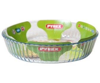 Molde redondo ondulado de vidrio borosilicato, 26 centímetros de diámetro PYREX. Molde redondo ondulado de vidrio borosilicato, 26 centímetros de diámetro PYREX.