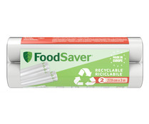 Pack de 2 rollos reciclables de envasado al vacío FOODSAVER FSRE2802X-01, 27,9cm de ancho x 3m de longitud.
