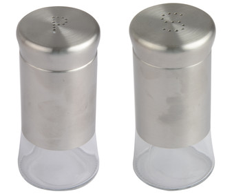 Set de salero y pimentero de cristal y acero, ACTUEL. Set de salero y pimentero de cristal y acero, ACTUEL.