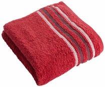Toalla de baño 100% algodón color rojo con cenefa pespunte, 360g/m² ACTUEL.