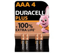 Pack de 4 pilas alcalinas AAA, LR03, 1,5V, DURACELL Plus.