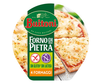 Pizza congelada 4 quesos elaborada sin gluten y sin lactosa BUITONI Forno di pietra 360 g. Pizza congelada 4 quesos elaborada sin gluten y sin lactosa BUITONI Forno di pietra 360 g.