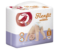 Pañales talla 5 para bebés de 13 a 18 kilogramos ALCAMPO BABY Flexfit 40 uds.