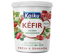 Kéfir con probióticos, vitaminas B6 y B12 y fresa y granada KAIKU Plus 350 g.