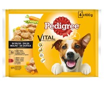 Comida para perro a base de pollo,buey y verduras PEDIGREE 4 x 100 g.