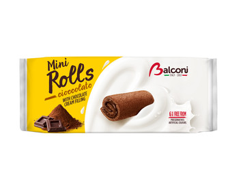 Bizcochitos rellenos de chocolate BALCONI MINI ROLLS 6 uds. 180 g.