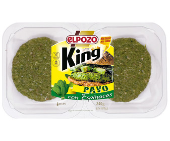 Burger meat de pavo con espinacas, elaboradas sin gluten ni lactosa  EL POZO King 2 x 120 g.