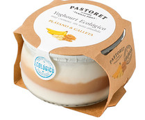 Yogur de plátano y galleta, ecológico PASTORET, 135 g.