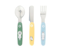 Set de tenedor, cuchillo y cuchara de metal, BADABULLE.