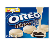 OREO Bañadas Galletas de Cacao Rellenas de Crema Sabor Vainilla y Cubiertas de Chocolate Blanco 6 x 41g 