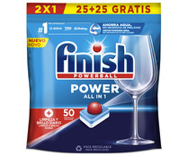 Detergente lavavajillas a máquina todo en uno FINISH Power 25 + 25 gratis cápsulas, 800 g.